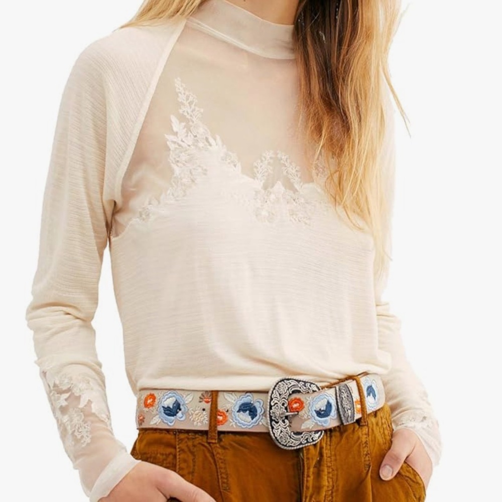 NWT Free People Saheli Mesh Embroidery Top Medium